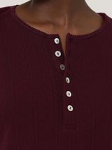 Pointelle Pyjama Henley Top | Burgundy