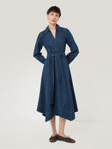 Fluid Denim Belted Shirt Dress | Indigo