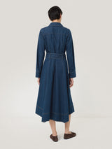 Fluid Denim Belted Shirt Dress | Indigo