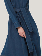 Fluid Denim Belted Shirt Dress | Indigo