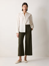 Italian Modern Crepe Sailor Trouser | Dark Olive