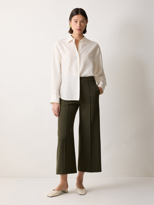 Italian Modern Crepe Sailor Trouser | Dark Olive