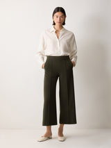 Italian Modern Crepe Sailor Trouser | Dark Olive