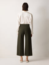Italian Modern Crepe Sailor Trouser | Dark Olive