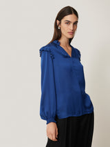 Recycled Satin Ruffle Top | Blue