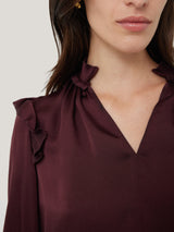 Recycled Satin Ruffle Top | Burgundy