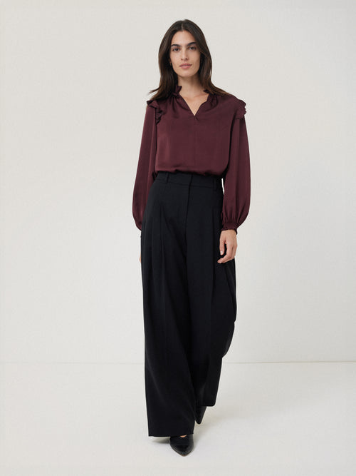 Recycled Satin Ruffle Top | Burgundy – Jigsaw