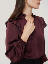 Recycled Satin Ruffle Top | Burgundy
