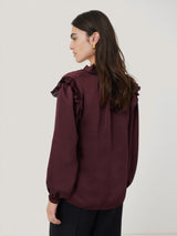 Recycled Satin Ruffle Top | Burgundy