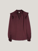 Recycled Satin Ruffle Top | Burgundy