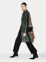 Leather Knee Length Coat | Dark Green