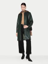 Leather Knee Length Coat | Dark Green
