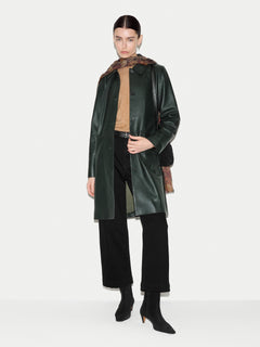 Leather Knee Length Coat | Dark Green