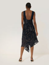 Metallic Jacquard Drape Dress | Navy