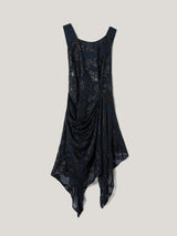 Metallic Jacquard Drape Dress | Navy