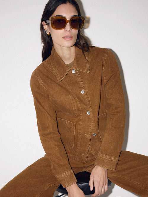 Cooper Denim Cropped Jacket | Tan Snow Wash