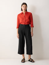 Linen Cropped Kemp Trouser | Black