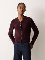 Fine Merino Cardigan Top | Burgundy