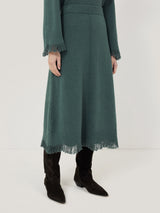 Silk Blend Boucle Fringe Skirt | Blue