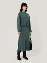 Silk Blend Boucle Fringe Skirt | Blue