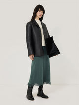 Silk Blend Boucle Fringe Skirt | Blue