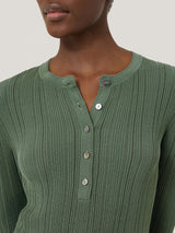 Rib Pointelle Henley Jumper | Green