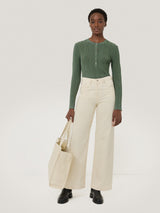 Rib Pointelle Henley Jumper | Green