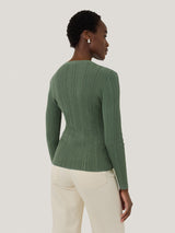 Rib Pointelle Henley Jumper | Green