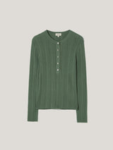 Rib Pointelle Henley Jumper | Green