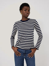 Cotton Stripe Long Sleeve Tee | Navy