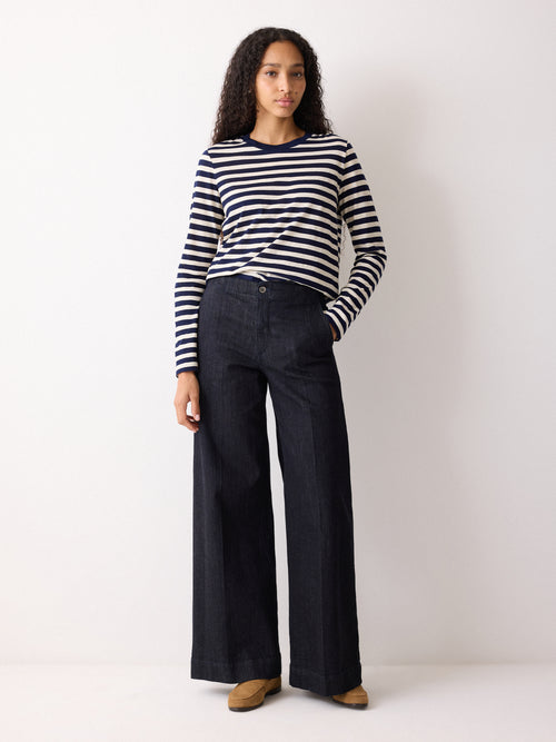 Cotton Stripe Long Sleeve Tee | Navy