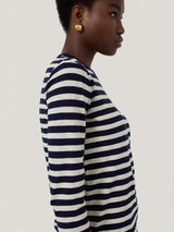 Cotton Stripe Long Sleeve Tee | Navy