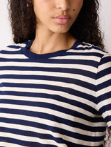 Cotton Stripe Long Sleeve Tee | Navy