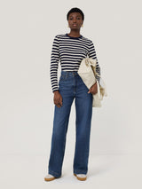 Cotton Stripe Long Sleeve Tee | Navy