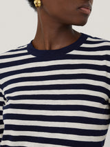 Cotton Stripe Long Sleeve Tee | Navy
