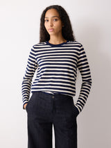 Cotton Stripe Long Sleeve Tee | Navy