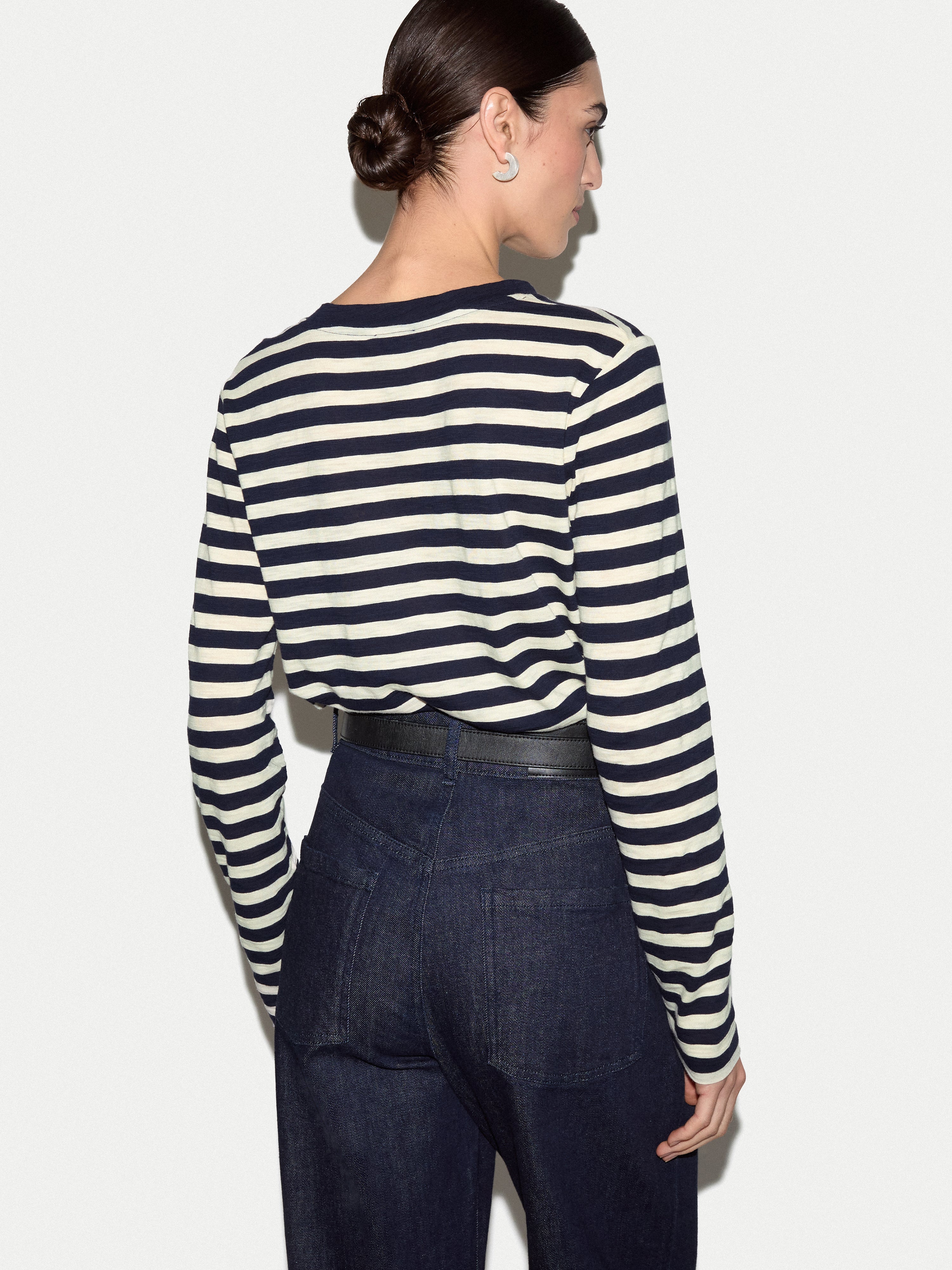 Cotton Stripe Long Sleeve T-shirt | Navy – Jigsaw