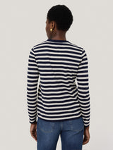 Cotton Stripe Long Sleeve Tee | Navy