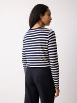 Cotton Stripe Long Sleeve Tee | Navy
