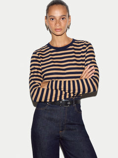 Cotton Slub Stripe Long Sleeve T-shirt | Camel