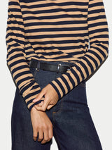 Cotton Slub Stripe Long Sleeve T-shirt | Camel