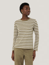 Cotton Stripe Long Sleeve Tee | Khaki