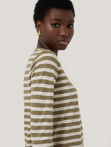 Cotton Stripe Long Sleeve Tee | Khaki