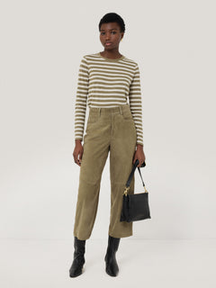Cotton Stripe Long Sleeve Tee | Khaki