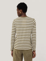 Cotton Stripe Long Sleeve Tee | Khaki