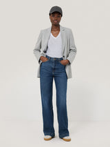 Cotton Slub V Neck Long Sleeve Tee | White