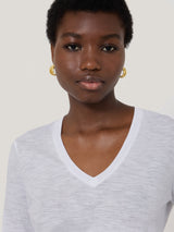 Cotton Slub V Neck Long Sleeve Tee | White