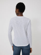 Cotton Slub V Neck Long Sleeve Tee | White