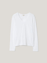 Cotton Slub V Neck Long Sleeve Tee | White