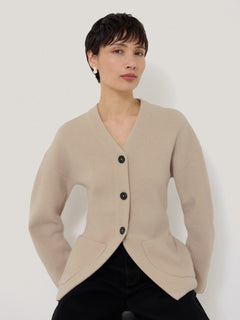 Darted Longline Knit Jacket | Cream